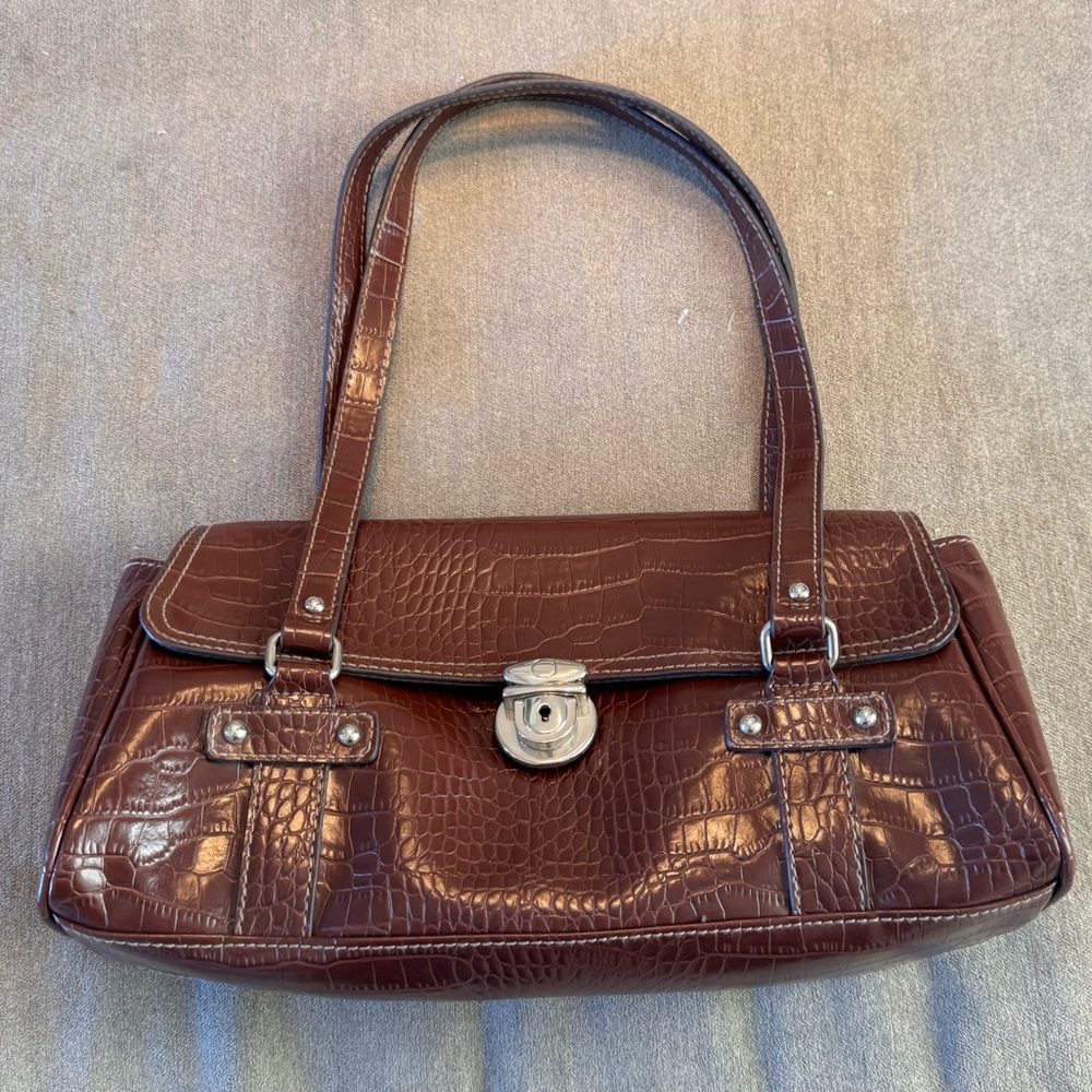 Liz Claiborne First Issue Brown Faux Crocodile Leather Bag
